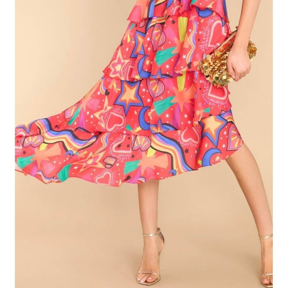 Alden Adair NWT COLLINS HOT PINK STARGAZING MIDI DRESS Large $392 - Picture 11 of 12